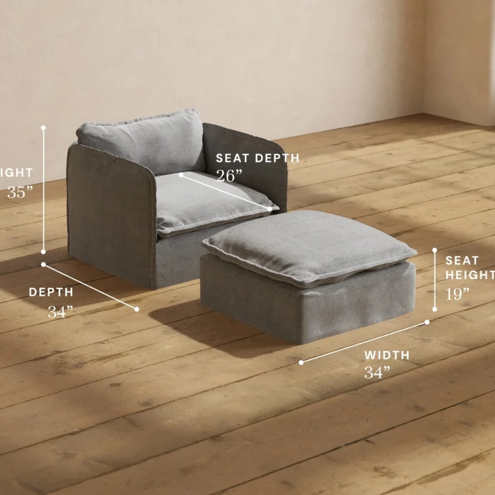 NEW ANABEI Armchair & Ottoman Slipcover Set in Ash | Deluxe Blend